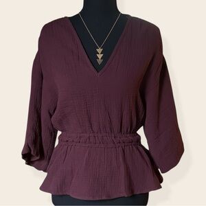 NWT Joe’s Jeans Gauze Flounce Peplum Top Burgundy XS